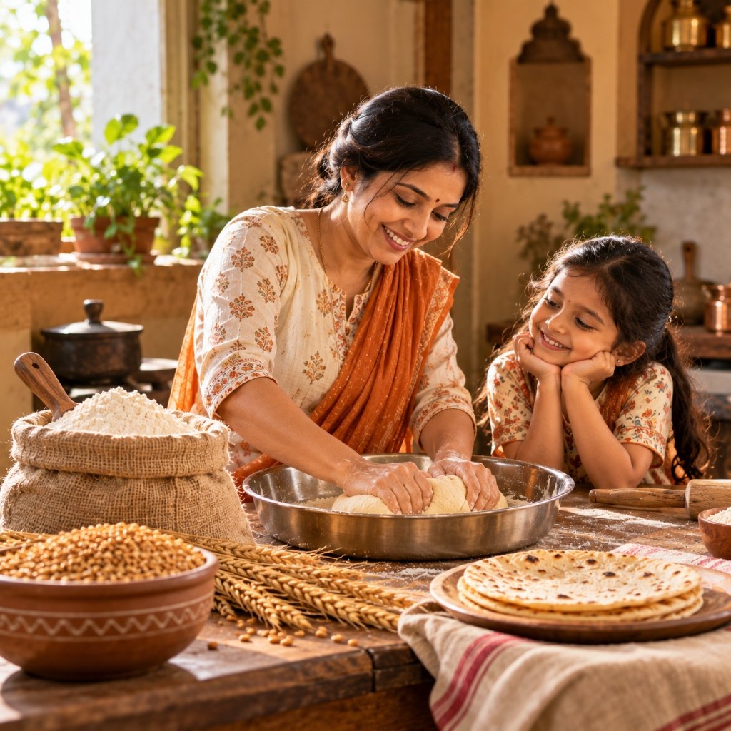 Traditional home cooking with pure Raghuvir chakki atta